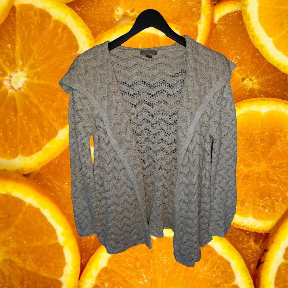 Loft White and Gold Open Front Knit Sweater Size Small